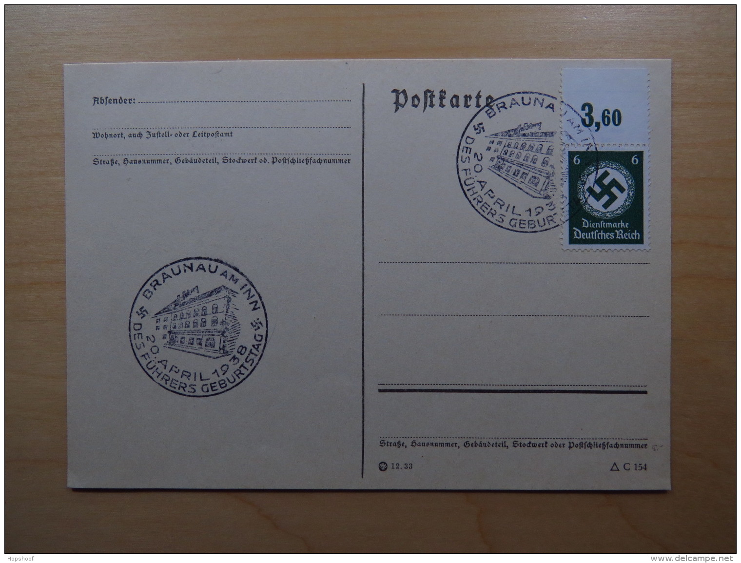 Cover Briefumschlag Germany Deutschland Deutsches Reich Braunau Am Inn Fuhrers Geburtstag Dienstmarke Mi D135 1938 - Andere & Zonder Classificatie