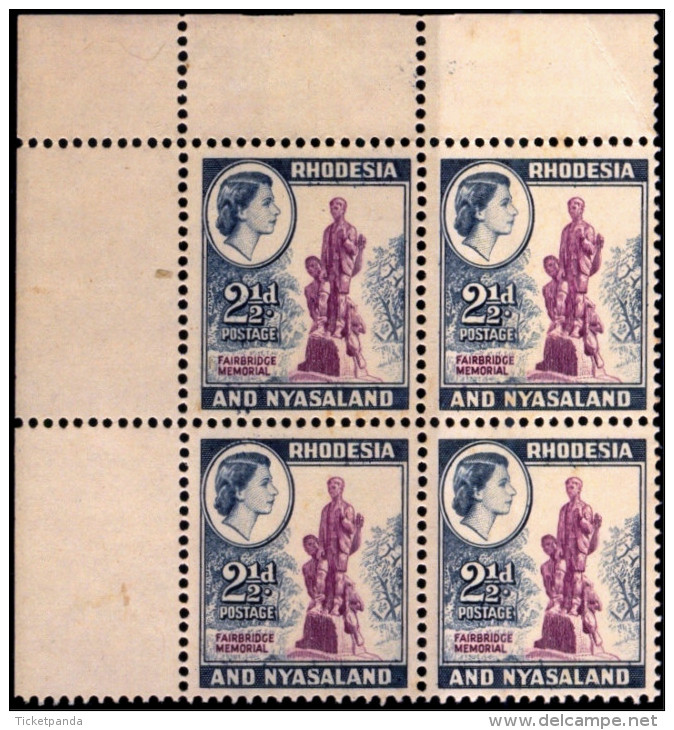 FAIRBRIDGE MEMORIAL-CORNER BLOCK OF 4-RHODESIA & NYASALAND-MNH-TP-207 - Monuments