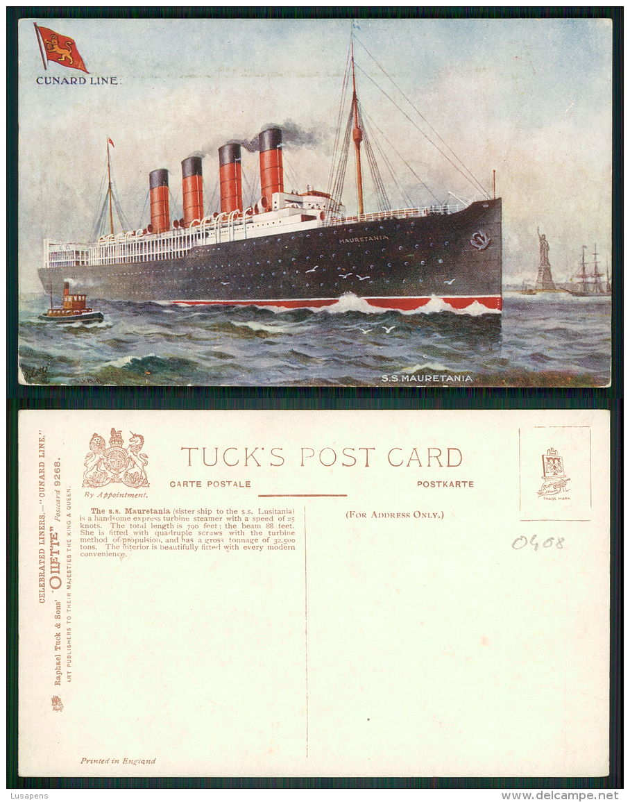 BARCOS SHIP BATEAU PAQUEBOT STEAMER [BARCOS #0408] - CUNARD R.M.S. RMS - MAURETANIA  OILETTE TUCK'S - Passagiersschepen