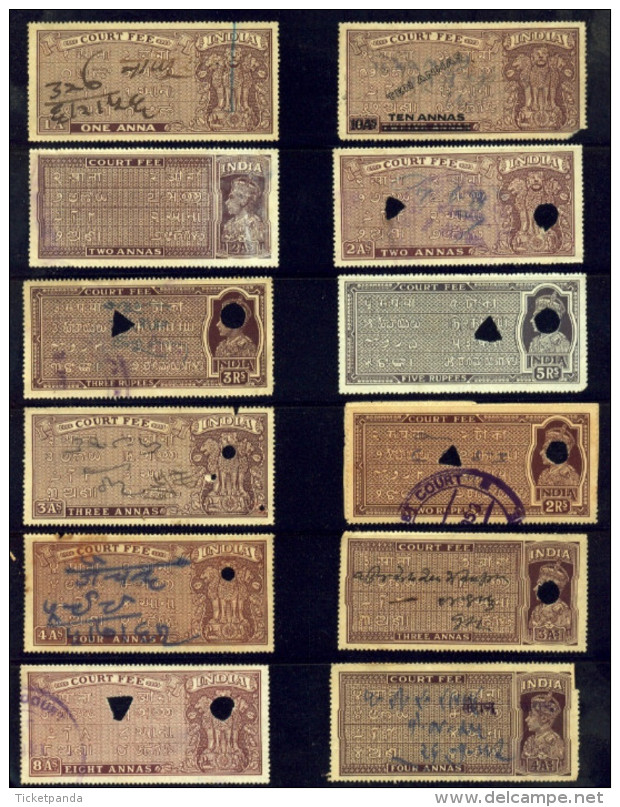 FISCAL-REVENUE STAMPS-PRE DECIMALS-COURT FEE-VARIOUS-CUTELY PUNCHED CANCELLATIONS-LOT-INDIA-MIXED-TP-286 - Verzamelingen & Reeksen