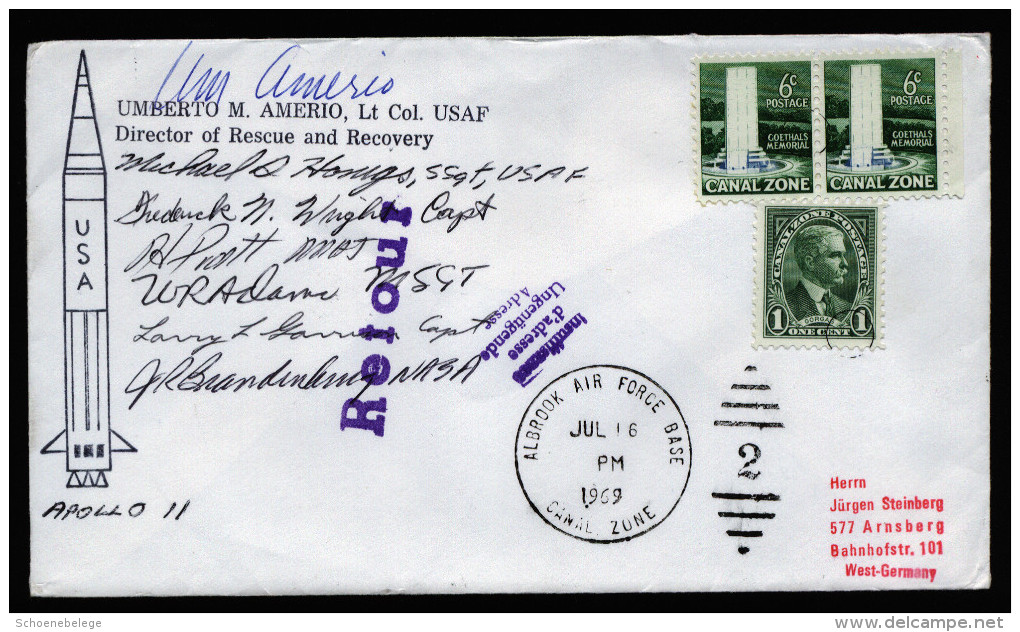 A4032) Canalzone US Cover APOLLO 11 07/16/1969 With 7 Signatures - Canal Zone