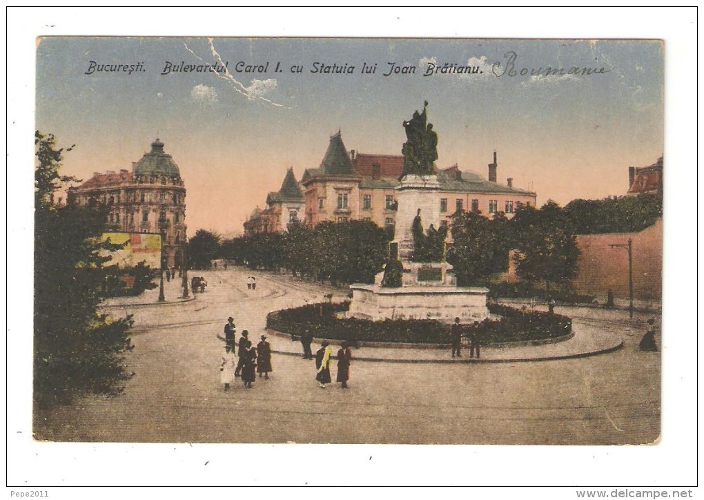 CPA  Roumanie BUCAREST Boulevard Carol & Statue De Joan Bratianu 1919 - Roumanie