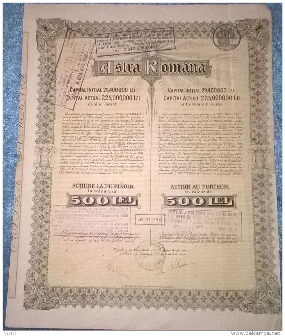 ASTRA ROMANA OIL REFINERY COMPANY, SHARES, STOCK, 1942, ROMANIA - Petrolio