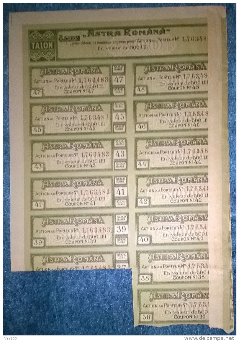 ASTRA ROMANA OIL COMPANY, SHARES, STOCK, REVENUE COUPONS, 1945, ROMANIA - Oil