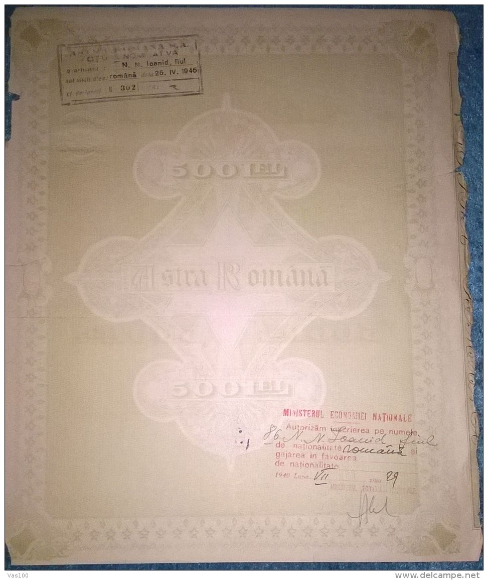 ASTRA ROMANA OIL COMPANY, SHARE, STOCK, REVENUE COUPONS, 1945, ROMANIA - Aardolie