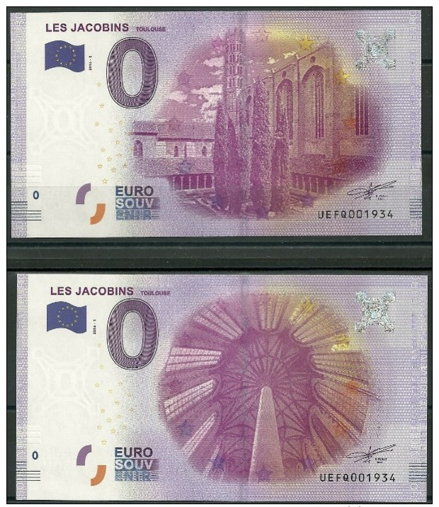 Billet 0 Euro 2016 Les Jacobins De Toulouse Les 2 Avec Le Même Numéro - Private Proofs / Unofficial