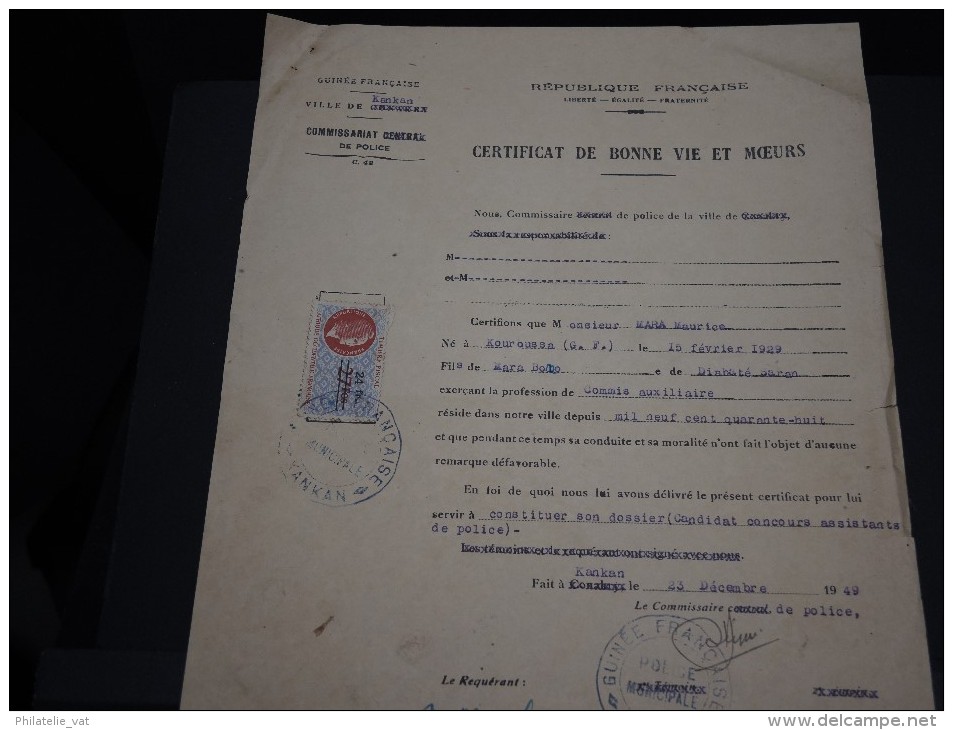 GUINEE FRANCAISE - Timbre Fiscal Sur Document - Trés Rare Pour Cette Ancienne Colonie Française - A Voir - Lot N°16406 - Lettres & Documents