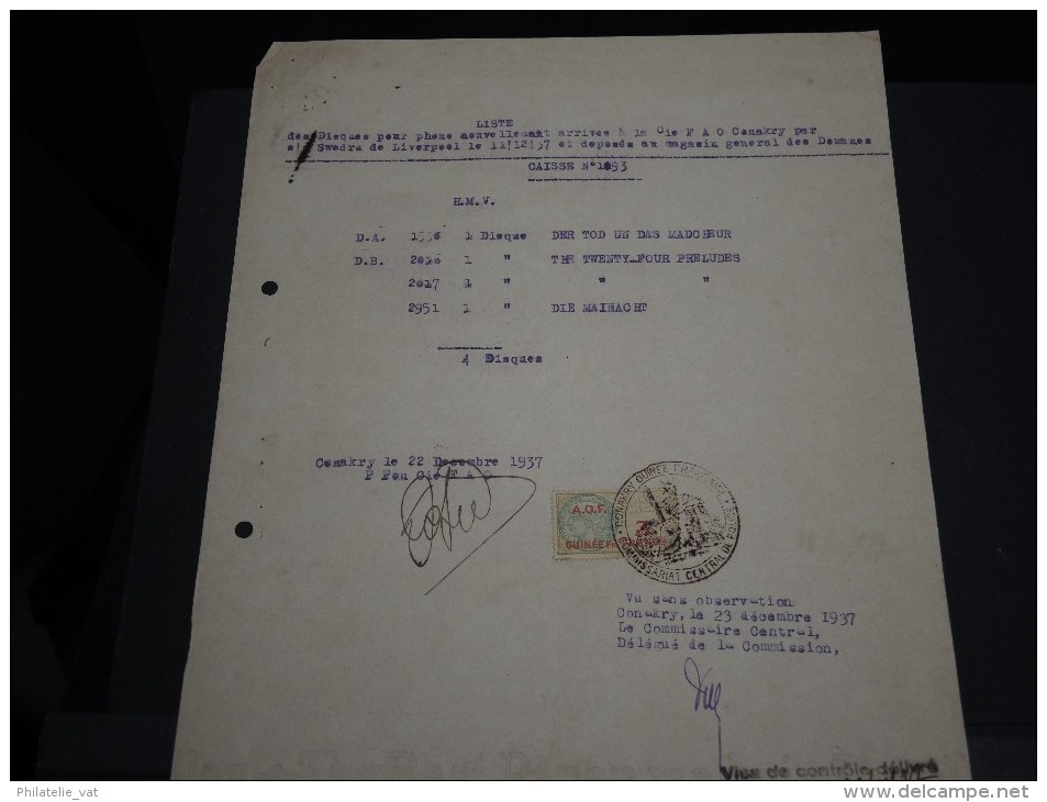 GUINEE FRANCAISE - Timbre Fiscal Sur Document - Trés Rare Pour Cette Ancienne Colonie Française - A Voir - Lot N°16408 - Cartas & Documentos