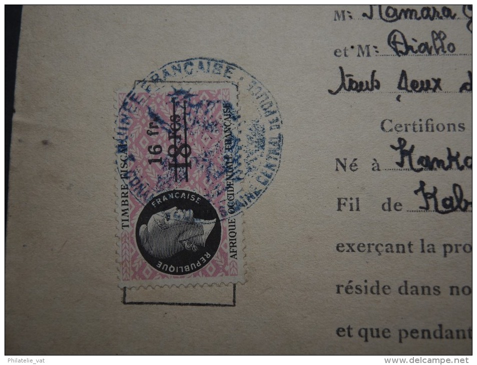 GUINEE FRANCAISE - Timbre Fiscal Sur Document - Trés Rare Pour Cette Ancienne Colonie Française - A Voir - Lot N°16411 - Cartas & Documentos