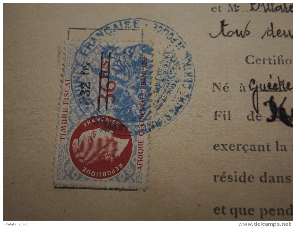 GUINEE FRANCAISE - Timbre Fiscal Sur Document - Trés Rare Pour Cette Ancienne Colonie Française - A Voir - Lot N°16413 - Lettres & Documents