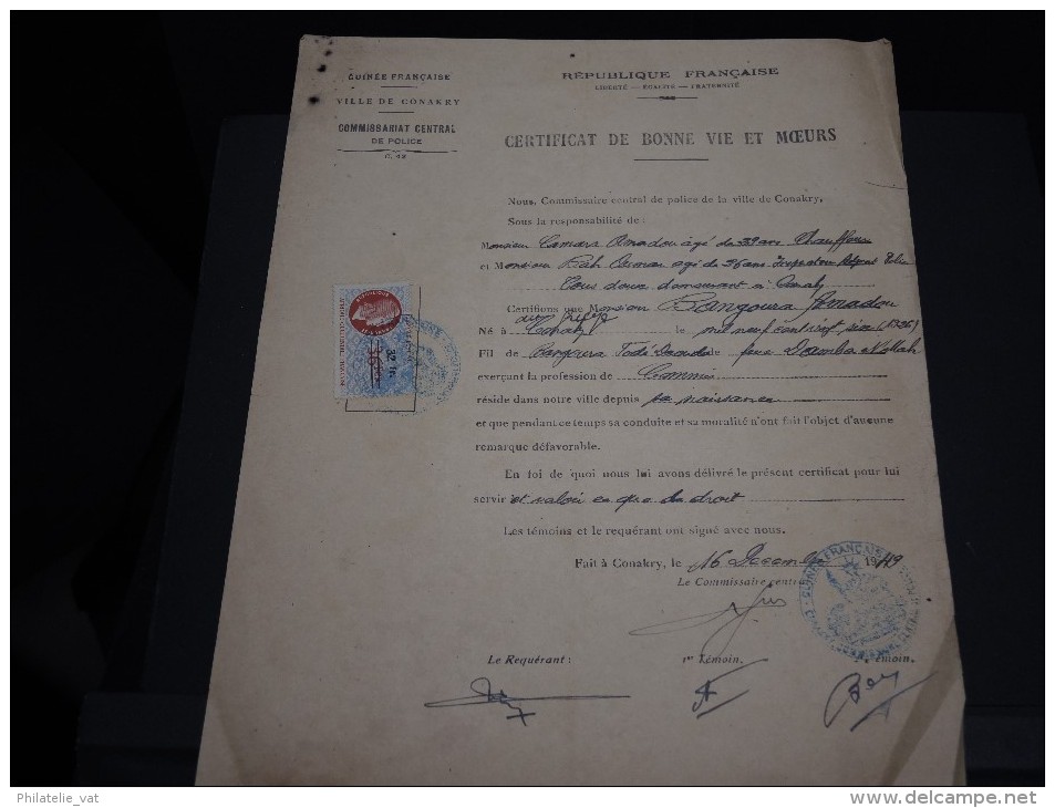 GUINEE FRANCAISE - Timbre Fiscal Sur Document - Trés Rare Pour Cette Ancienne Colonie Française - A Voir - Lot N°16414 - Lettres & Documents