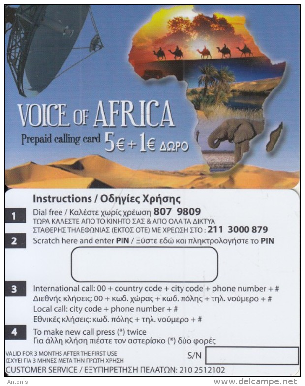 GREECE - Voice Of Africa Prepaid Card 5+1 Euro, Sample - Greece