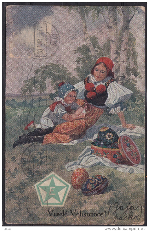 OLD CZECH  GREETING  CARD  WITH  ESPERANTO TAB AND ESPERANTO CANCEL - Esperanto