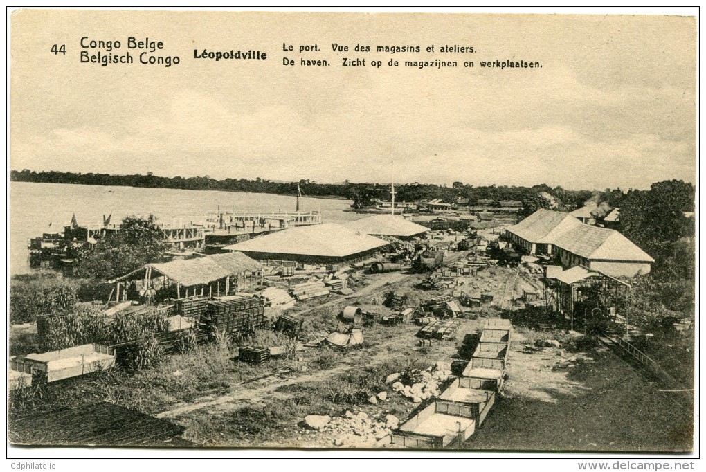 CONGO BELGE CARTE POSTALE ENTIER NEUF N°44 LEOPOLDVILLE LE PORT VUE DES MAGASINS ET ATELIERS - Stamped Stationery