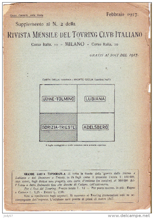 CARTA TOURING CLUB ITALIANO - GORIZIA-TRIESTE - FRONTE DI GUERRA - 1917 - Carte Topografiche