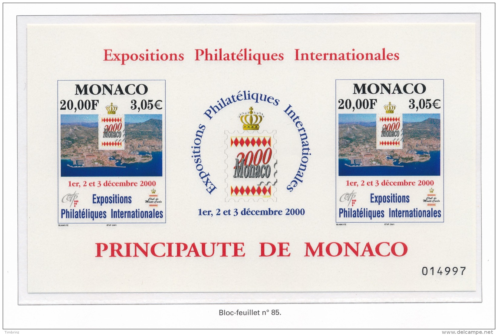 MONACO 2000 - Yv. BF 85 ** SUP  Faciale= 6,10 EUR - Expo Phil. Monaco 2000 ..Réf.MON20115 - Blocs