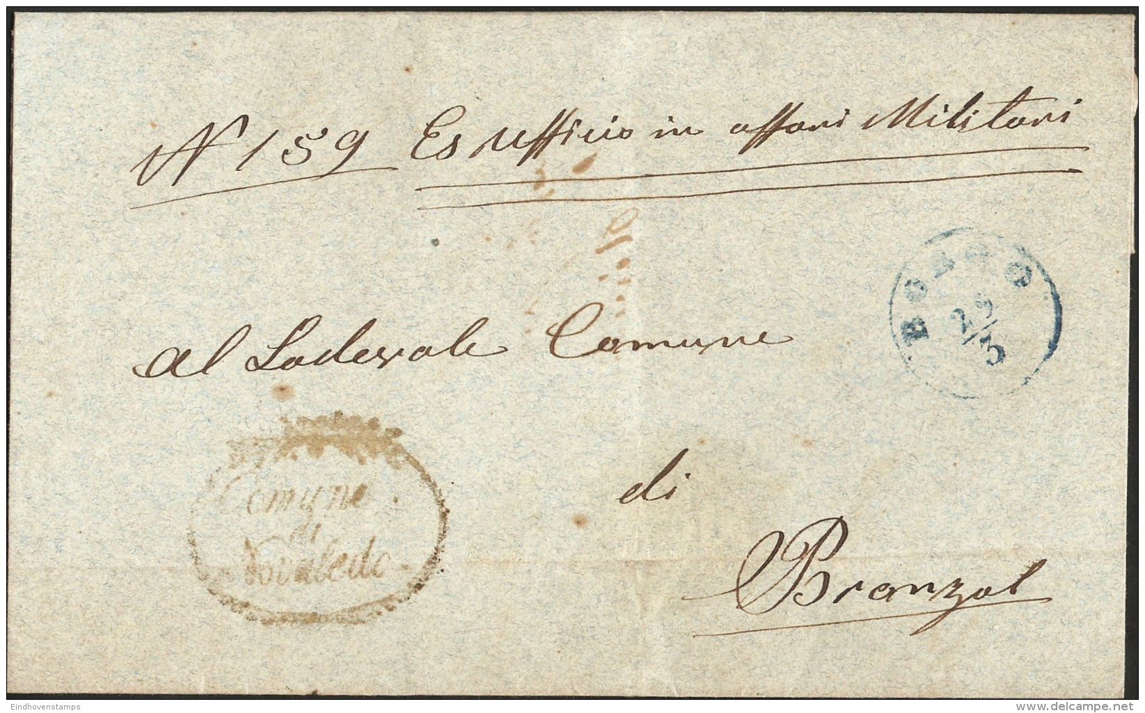 Trento 1870 Italia, Gross Briefteil Von Die "Comune Di Novaledo" Nach Branzol - Storia Postale