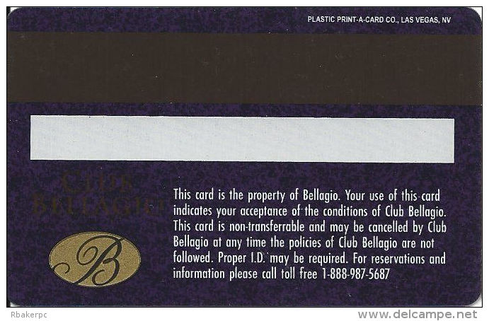 Bellagio Casino Las Vegas, NV - 3rd Issue Slot Card - PPC Over Mag Stripe  (BLANK) - Casino Cards