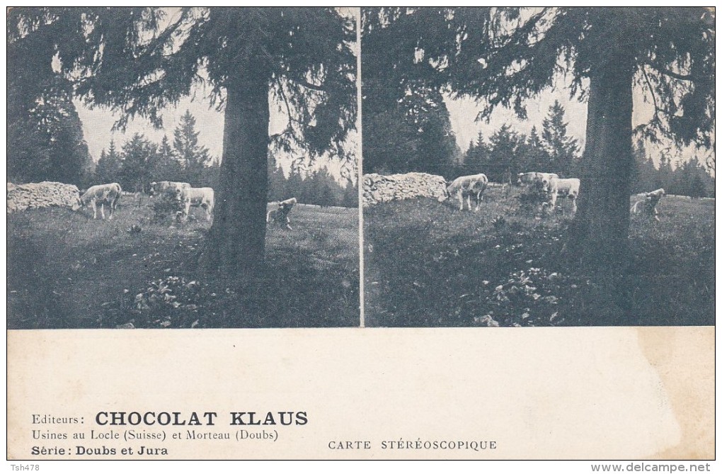 SUISSE---série DOUBS Et JURA -carte Stéréoscopique--chocolat Klaus---voir 2 Scans - Osco