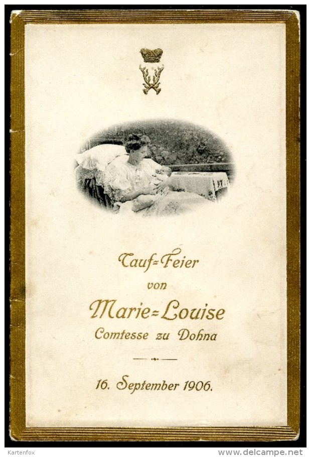 Marie-Louise, Comtesse Zu Dohna, Taufe, Menükarte, 16.9.1906,Gräfin, Schlodien - Menus