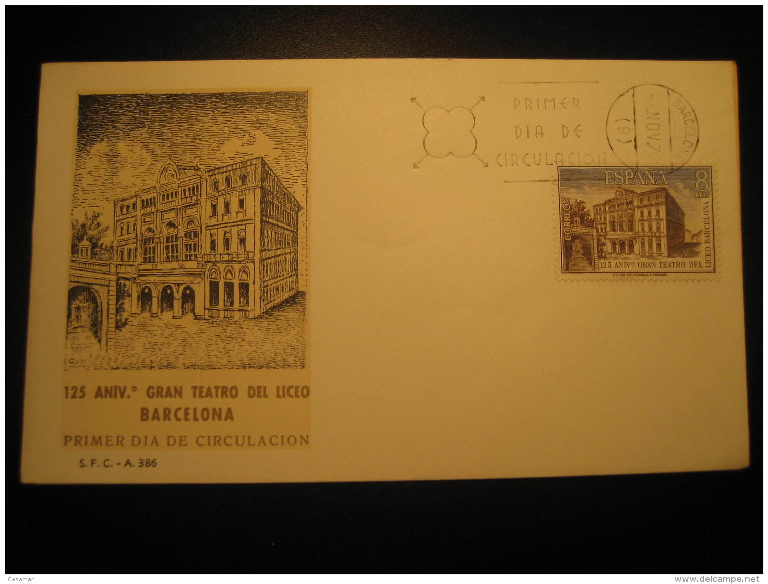 Barcelona 1972 125 Aniversario LICEO Ramblas Theater Theatre Opera Music Fdc Cancel Cover Spain - Music