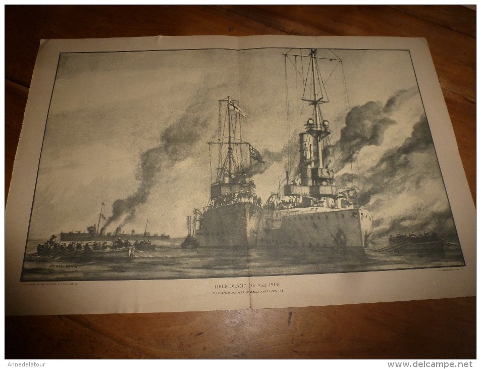 Guerre Navale Grav. Cecil King : HELIGOLAND (Le LUCHER Accoste Le MAINZ Après Combat ) (dim. Document = 50cm X 33cm - Barcos