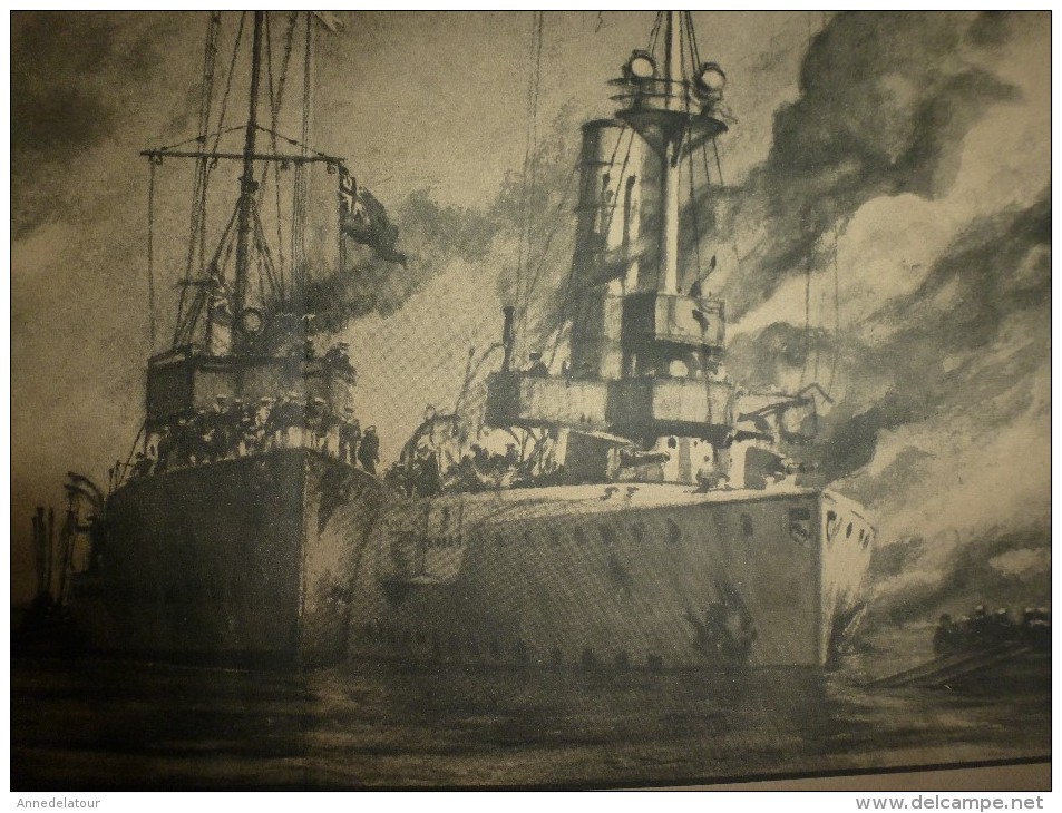 Guerre Navale Grav. Cecil King : HELIGOLAND (Le LUCHER Accoste Le MAINZ Après Combat ) (dim. Document = 50cm X 33cm - Bateaux