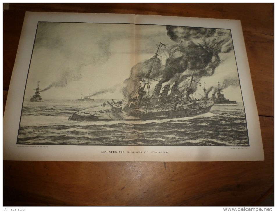 Guerre Navale Grav. Cecil King : LES DERNIERS MOMENTS DU "GNEISENAU" (dim. Document = 50cm X 33cm - Bateaux