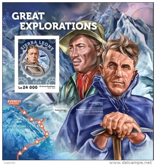 Sierra Leone 2016, Esplorers, Hillary, Shackleton, BF IMPERFORATED - Polar Explorers & Famous People