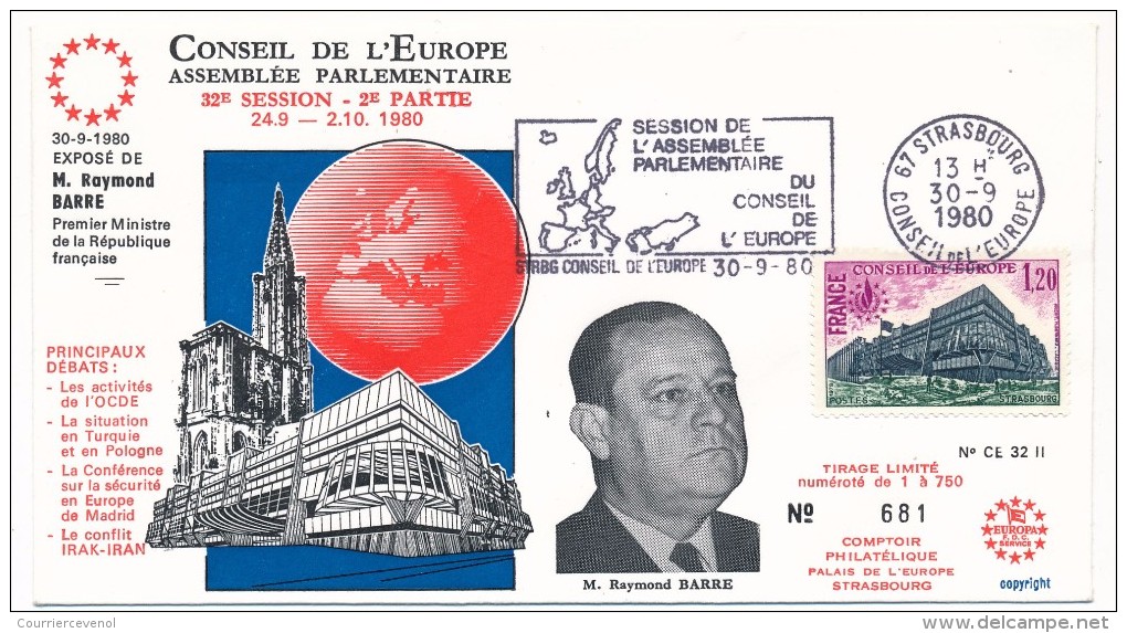 FRANCE - 1 Enveloppe + 1 Carte - Conseil De L'Europe 30-9-1960 - 32eme Session Assemblée Parlementaire - 1980