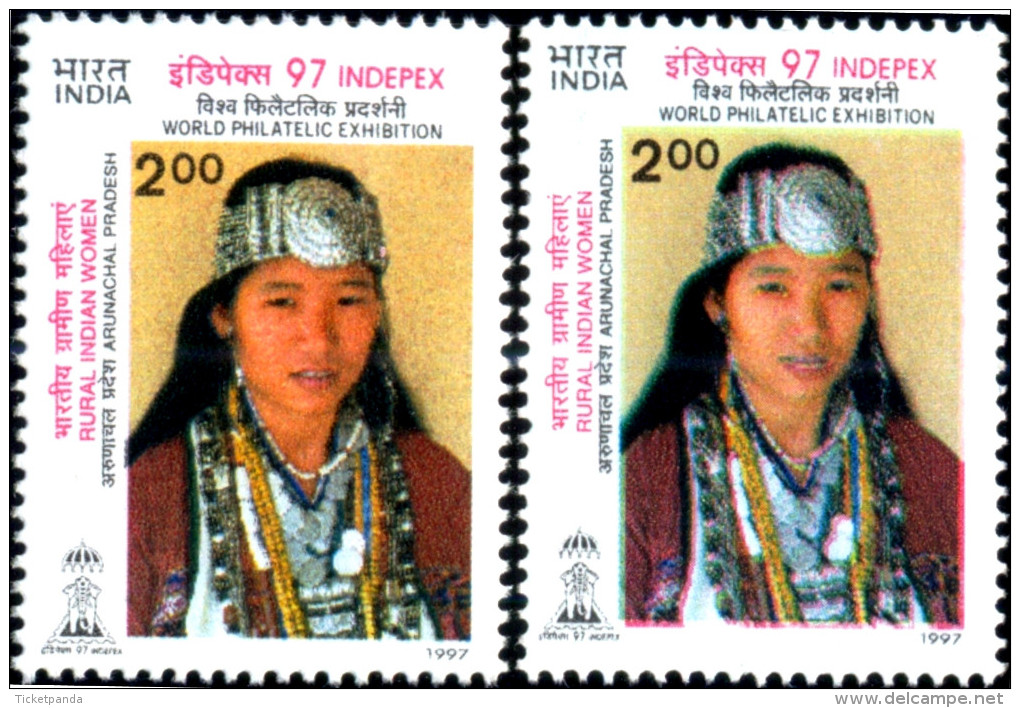 INDIAN RURAL WOMEN-ARUNACHAL PRADESH-MASSIVE ERROR-INDIPEX 97-INDIA-1997-MNH-TP-263 - Variétés Et Curiosités