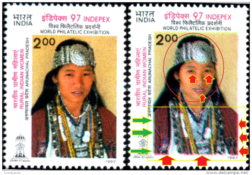 INDIAN RURAL WOMEN-ARUNACHAL PRADESH-MASSIVE ERROR-INDIPEX 97-INDIA-1997-MNH-TP-263 - Errors, Freaks & Oddities (EFO)