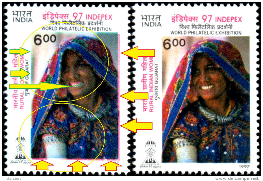 INDIAN RURAL WOMEN-GUJARAT STATE-MASSIVE ERROR-INDIPEX 97-INDIA-1997-MNH-TP-263 - Variétés Et Curiosités