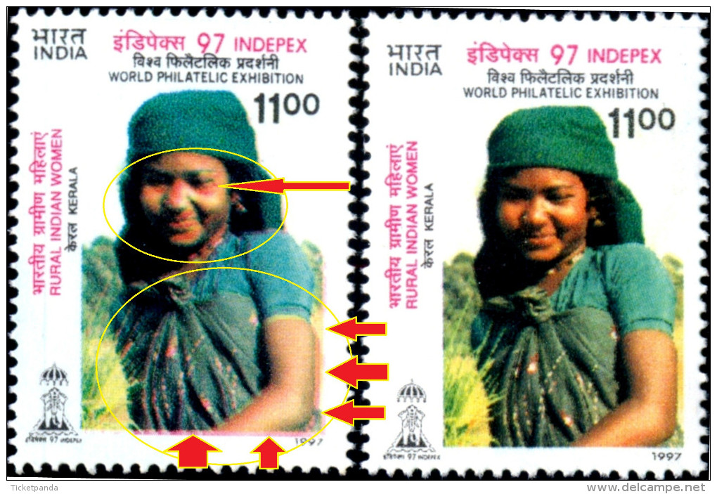INDIAN RURAL WOMEN-KERALA STATE-MASSIVE ERROR-INDIPEX 97-INDIA-1997-MNH-TP-263 - Variétés Et Curiosités