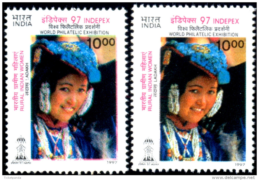 INDIAN RURAL WOMEN-LADHAKH-MASSIVE ERROR-INDIPEX 97-INDIA-1997-MNH-TP-263 - Variétés Et Curiosités