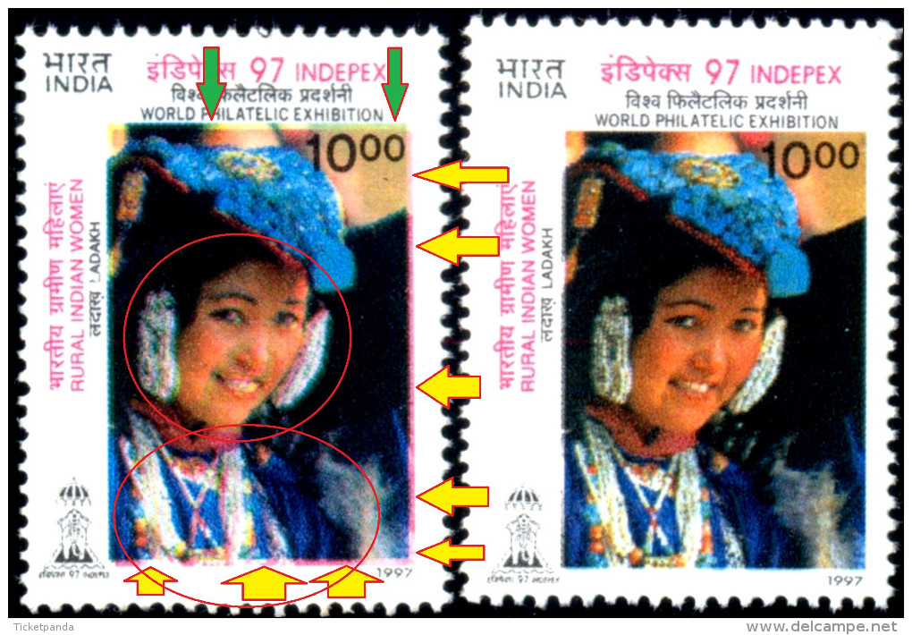 INDIAN RURAL WOMEN-LADHAKH-MASSIVE ERROR-INDIPEX 97-INDIA-1997-MNH-TP-263 - Errors, Freaks & Oddities (EFO)