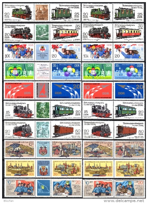 3-Streifen Eisenbahn I+III DDR 2562/5,2792/5,2878/9,2345/6,2268/9,2532/3,2343/4,2609/0+10 ZD ** 23€ Se-tenant Of Germany - Collections (sans Albums)