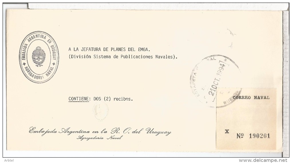 ARGENTINA CC CORREO OFICIAL DIPLOMATICO AGREGADURIA NAVAL EN URUGUAY - Oficiales