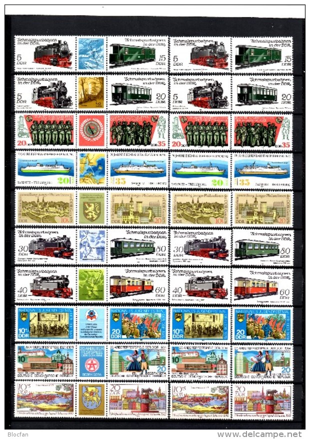 3-Streifen Eisenbahn II+IV DDR 2629/2,2864/7,2357/8,2429/0,2153/4,2426/7,2880/1,2722/3+10 ZD ** 21€ Train Se-tenants GDR - Lots & Kiloware (mixtures) - Max. 999 Stamps