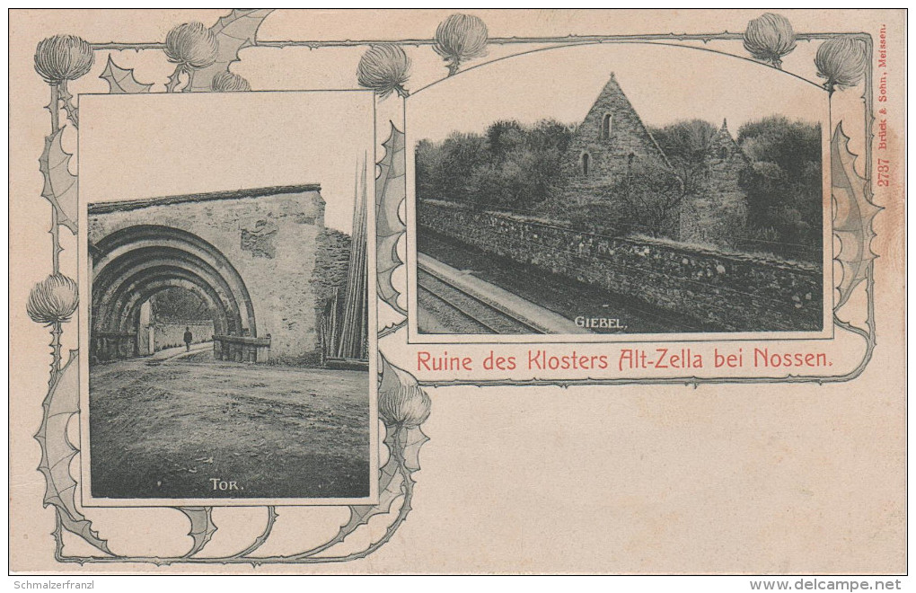 Litho AK Nossen Ruine Kloster Alt Zella Altzella Tor Abtei Eisenbahn Zug Strecke Bei Siebenlehn Döbeln Rosswein Meissen - Nossen