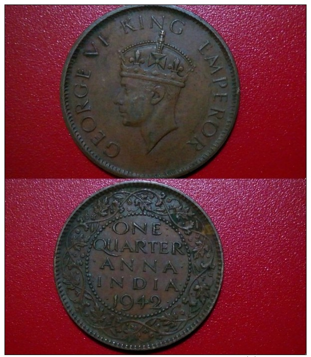 British India  1942  King George VI -  KGVI  One Quarter Anna Graded Copper Coin - India