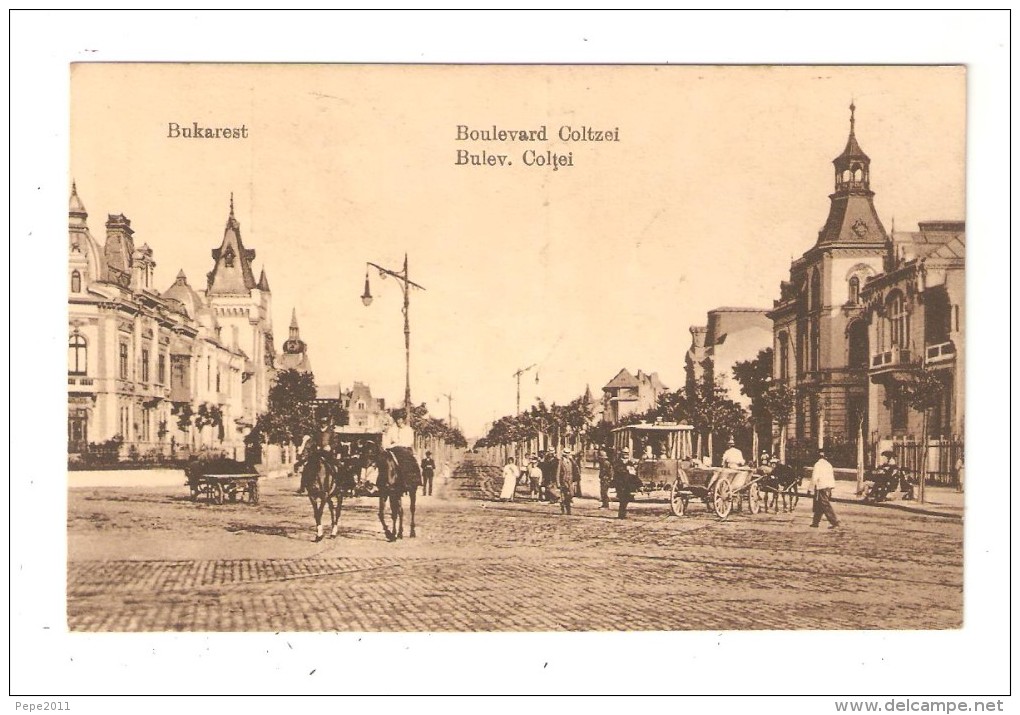 CPA  Roumanie CPA Bukarest, Boulevard Coltzei Bâtiments Chevaux Attelages 1919 - Roumanie