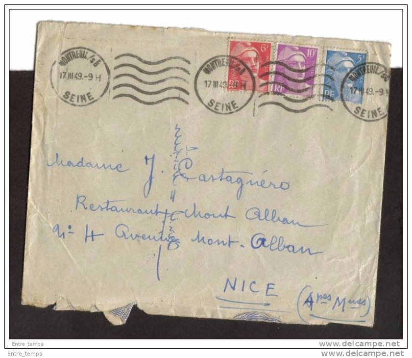 Lettre Oblitération Krag Tarif 21 Francs Gandon 6f+10+5f - Lettres & Documents