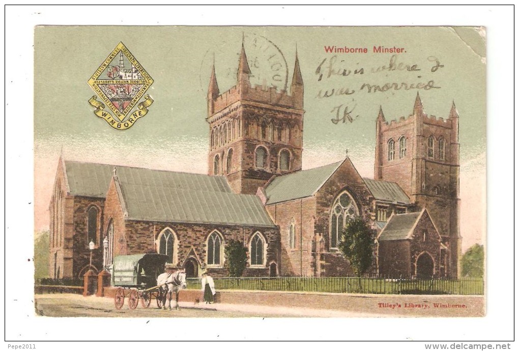 CPA  Royaume Uni WIMBORNE MINSTER Church  Horse Cart  Eglise Attelage Cheval 1919 - Autres & Non Classés