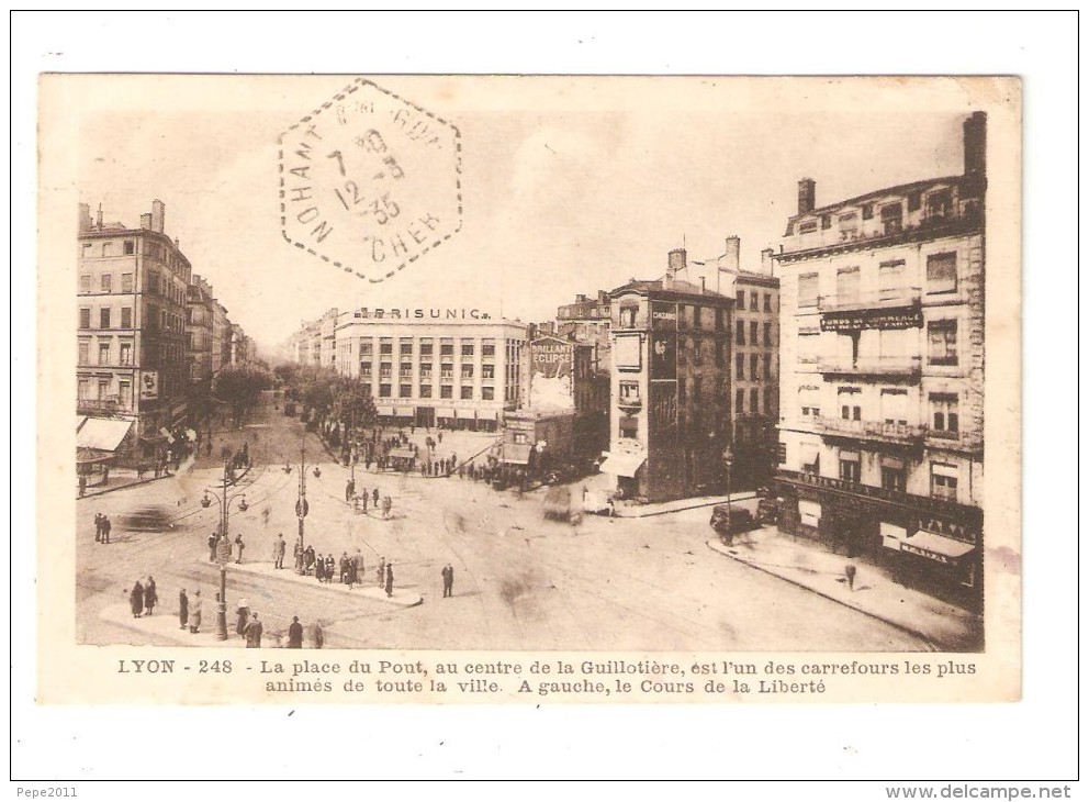 CACHET HEXAGONAL 18 NOHANT EN GOUT Sur Carte De Lyon Place Du Pont 1935 - 1921-1960: Modern Period