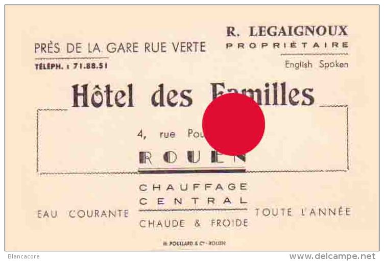 ROUEN LEGAIGNOUX  Hôtel Des Familles - Tarjetas De Visita