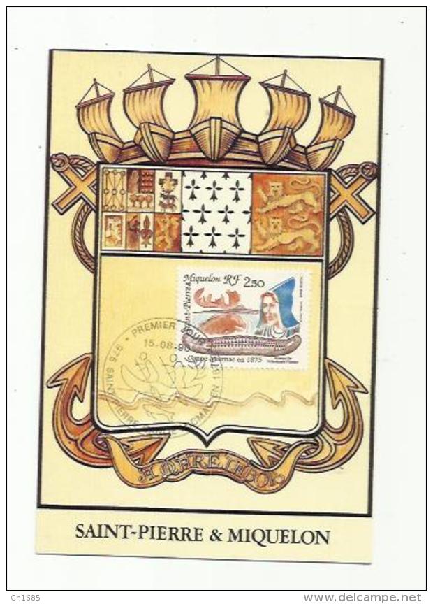 SAINT-PIERRE-et-MIQUELON  :  Carte Maximum  527   " Canöé Micmac "  Année 1990 Oblitération Saint Pierre - Cartes-maximum