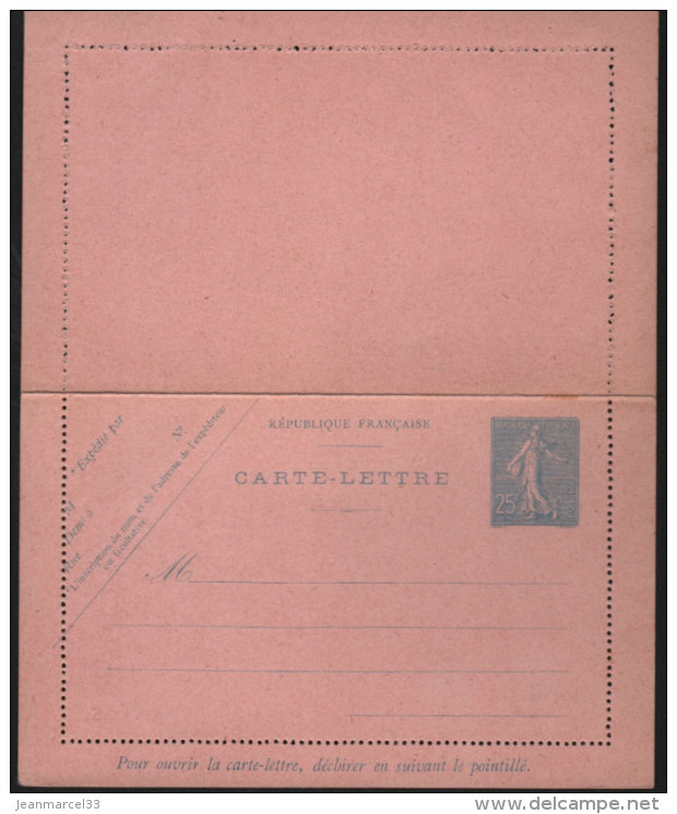 Carte Lettre Entier 25c Semeuse Lignée Bleu / Rose Sans Date Neuve - Cartes-lettres