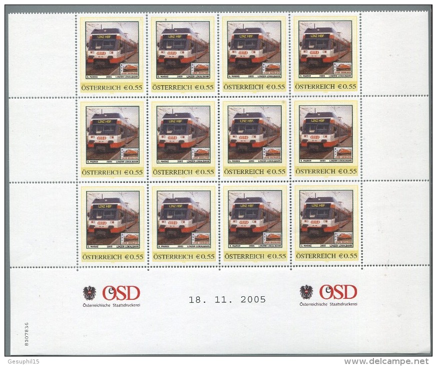 ÖSTERREICH / PM Nr. 8007836 / 1. Fahrt Der LILO Am Linz Hbf / 12 Stück / Postfrisch / MNH / ** - Personalisierte Briefmarken