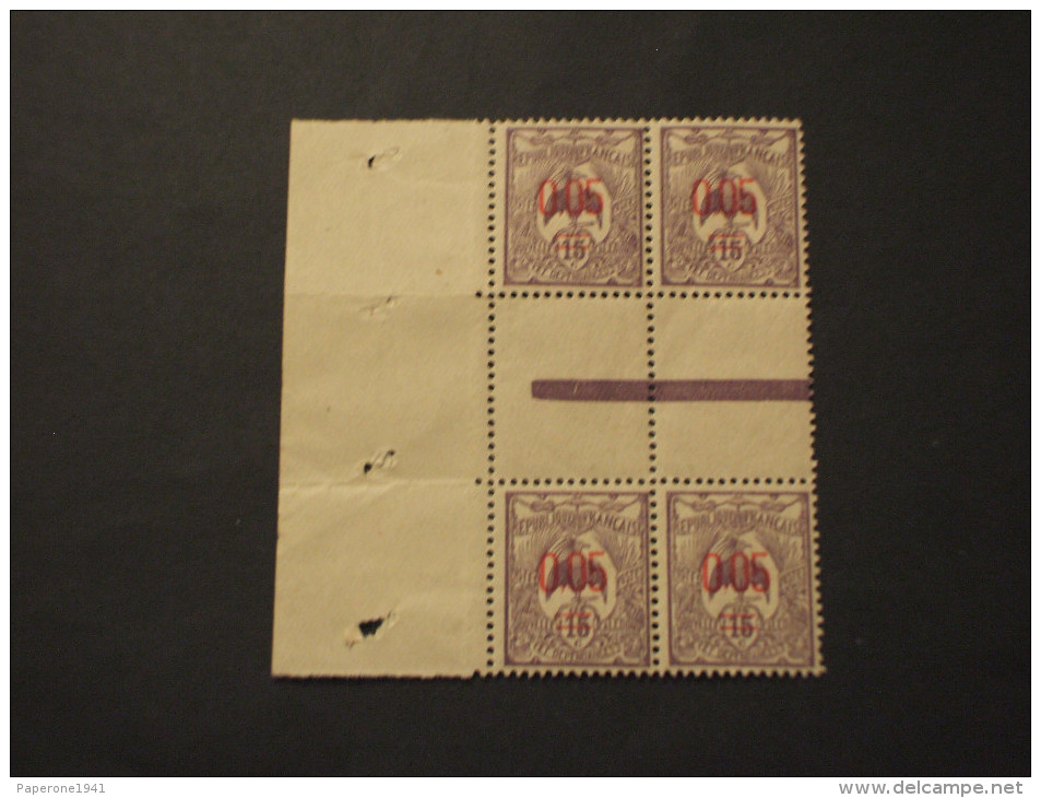 NOUVELLE CALEDONIE - 1922 UCCELLO 0,05 Su 15, Soprast.,con Interspazio, In Quartina(block Of Four) - NUOVO(++) - Unused Stamps